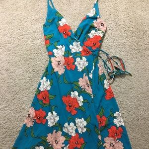 Blue flowery wrap dress